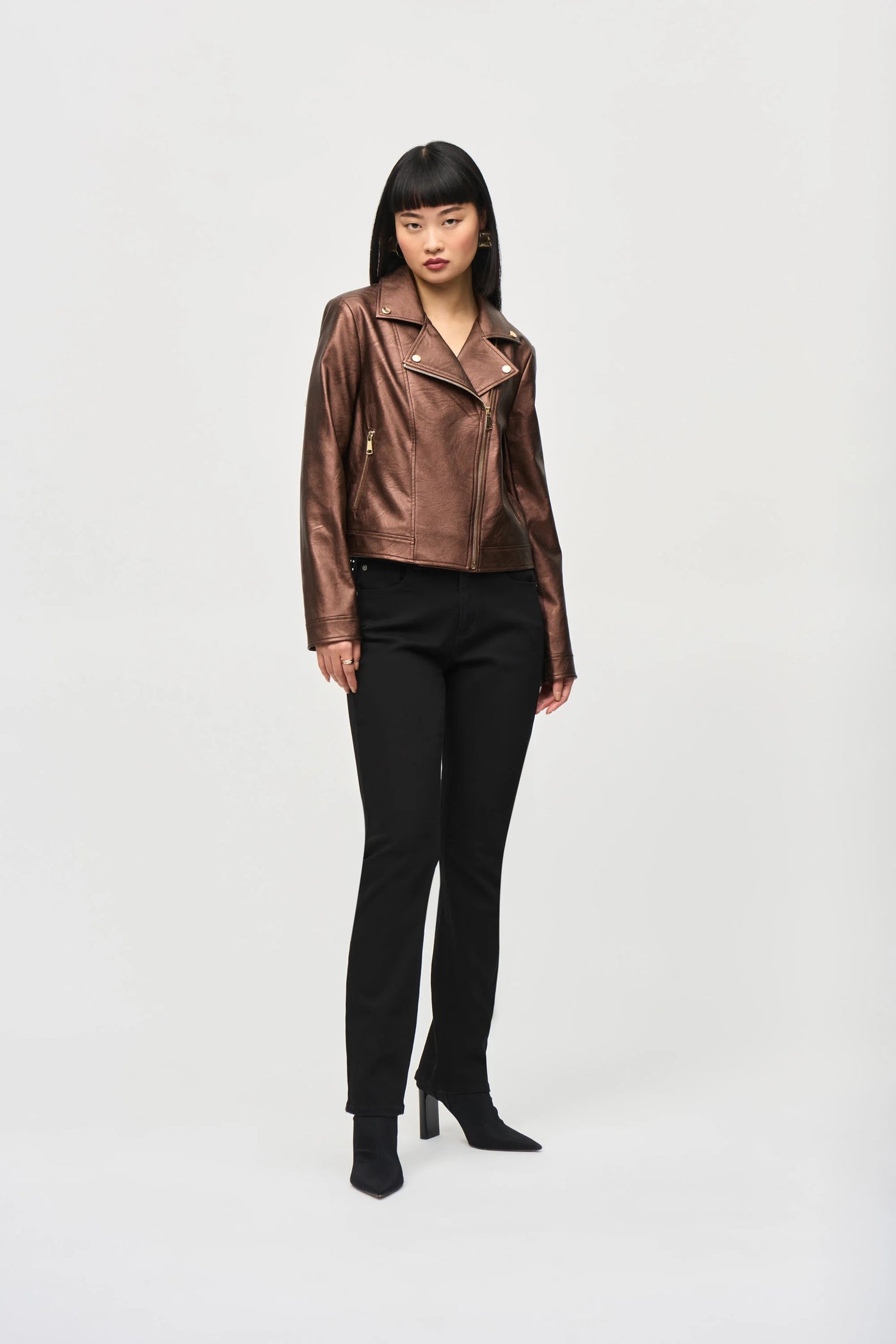 Faux leather biker jacket in bronze