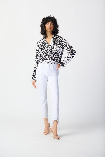 Animal print satin top with cowl neckline