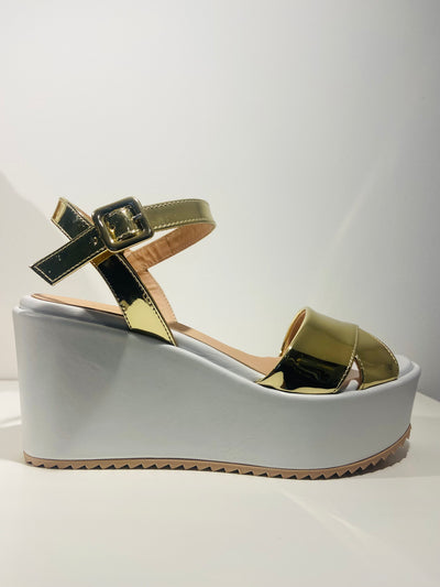 Mirrored gold wedge sandal