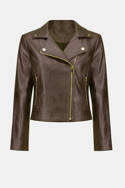 Faux leather biker jacket in bronze