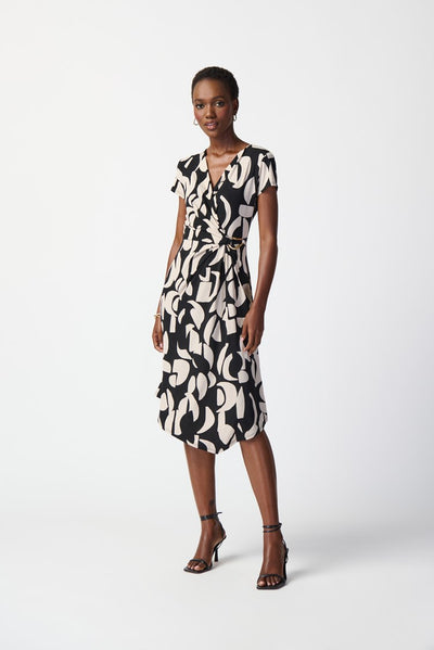 Abstract print silky knit wrap dress