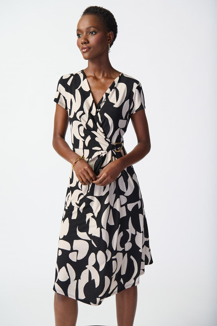 Abstract print silky knit wrap dress