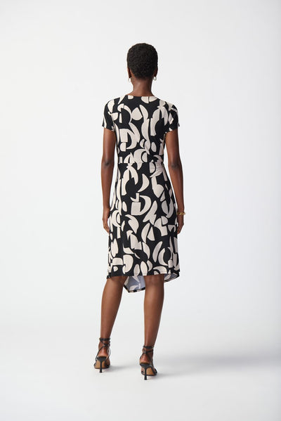 Abstract print silky knit wrap dress