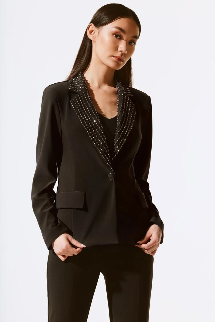 Silky knit embellished fitted blazer