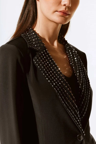 Silky knit embellished fitted blazer