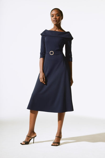 Scuba crepe fit and flare dress