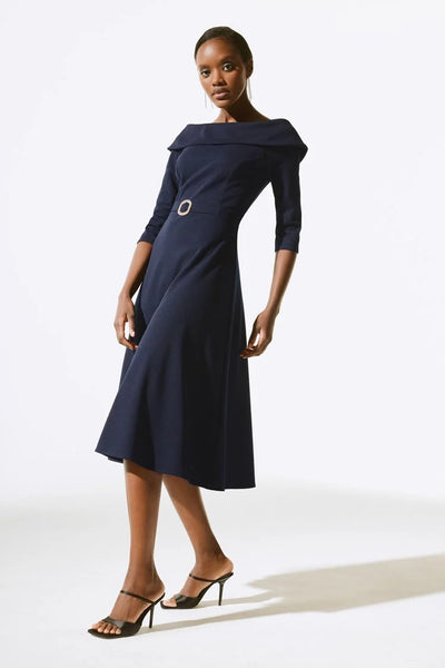 Scuba crepe fit and flare dress