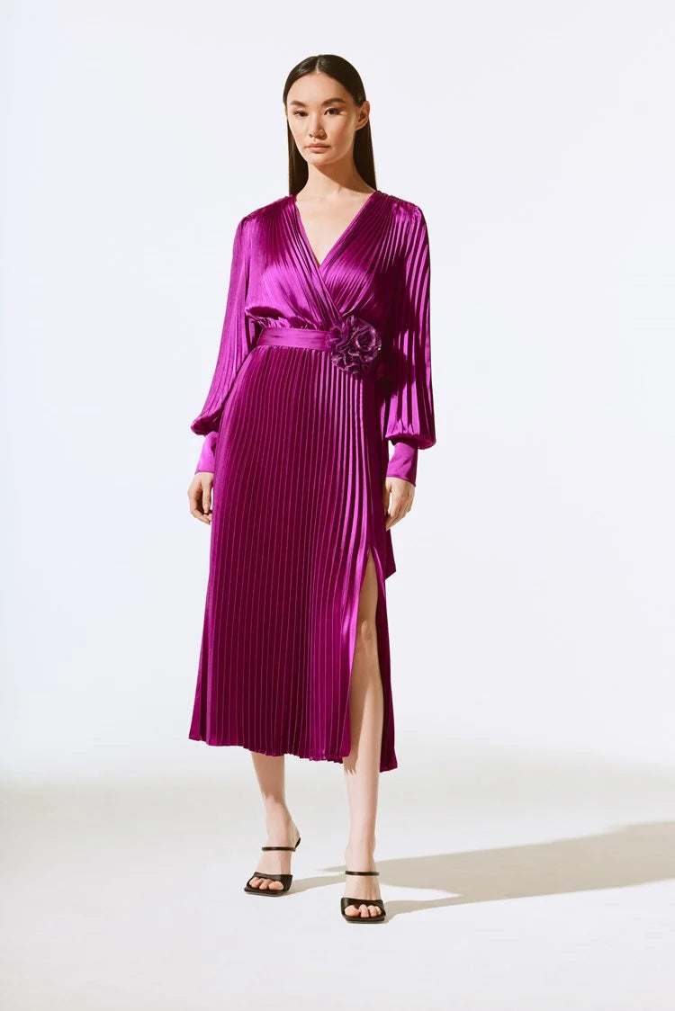 Satin pleated midi dress