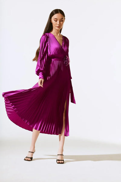 Satin pleated midi dress