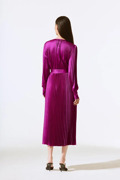 Satin pleated midi dress