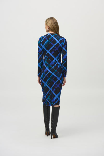 Silky knit abstract print wrap dress