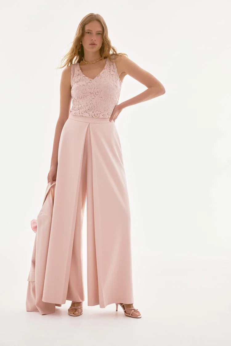 Woven crepe high waisted wide leg pants