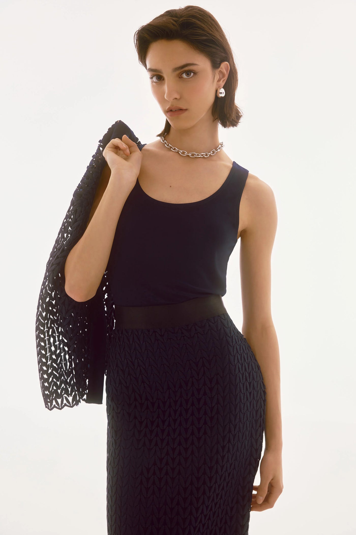 Guipure and silky knit two piece set