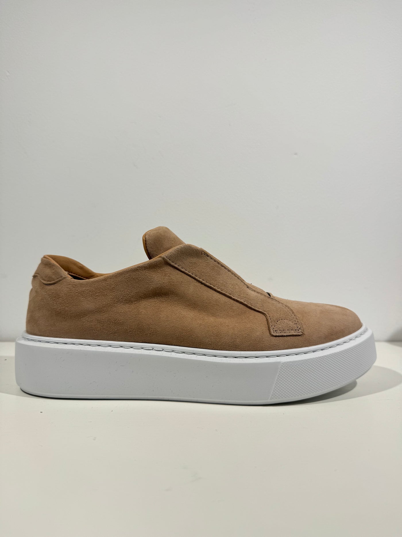 Cinnamon suede slip on trainer