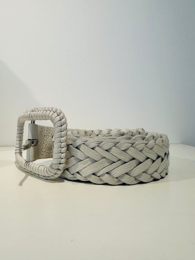 White leather braided belt