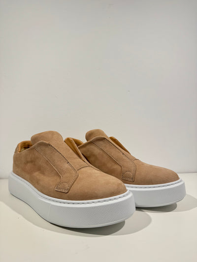 Cinnamon suede slip on trainer