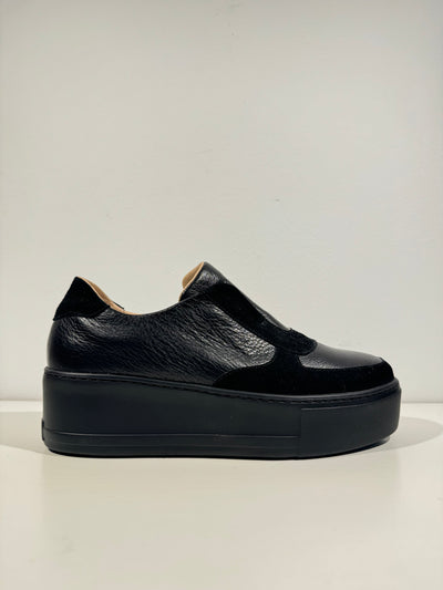 Black leather and suede platform trainers