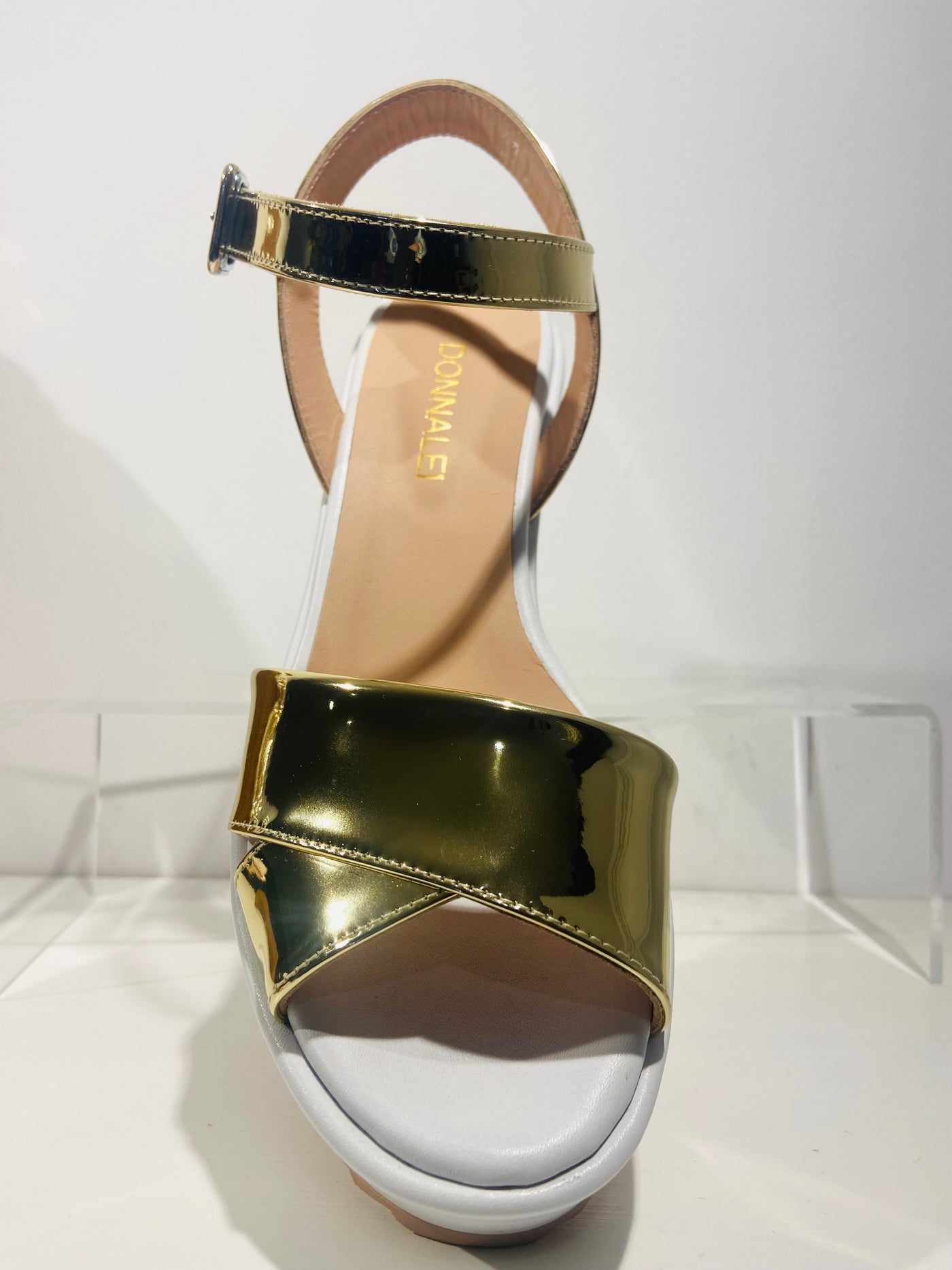 Mirrored gold wedge sandal