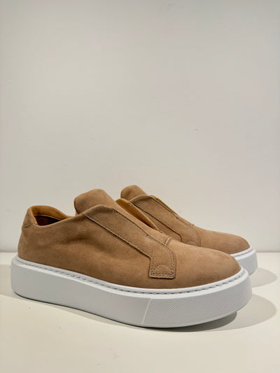 Cinnamon suede slip on trainer