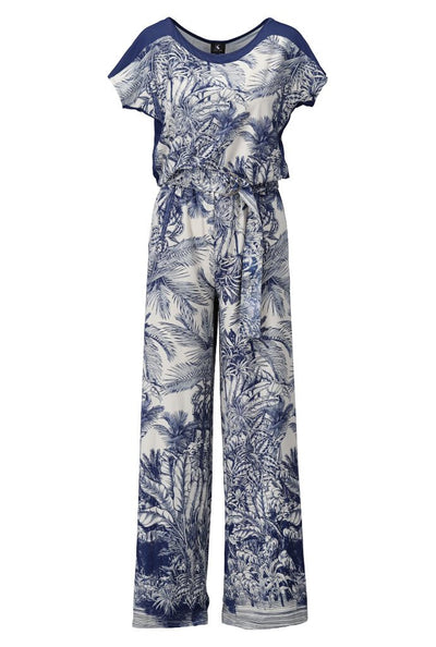 Navy blue and white printed jumpsuit
