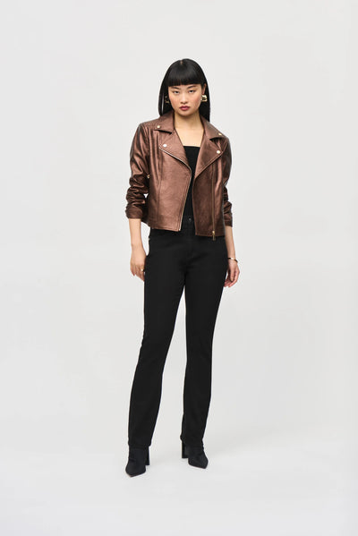 Faux leather biker jacket in bronze