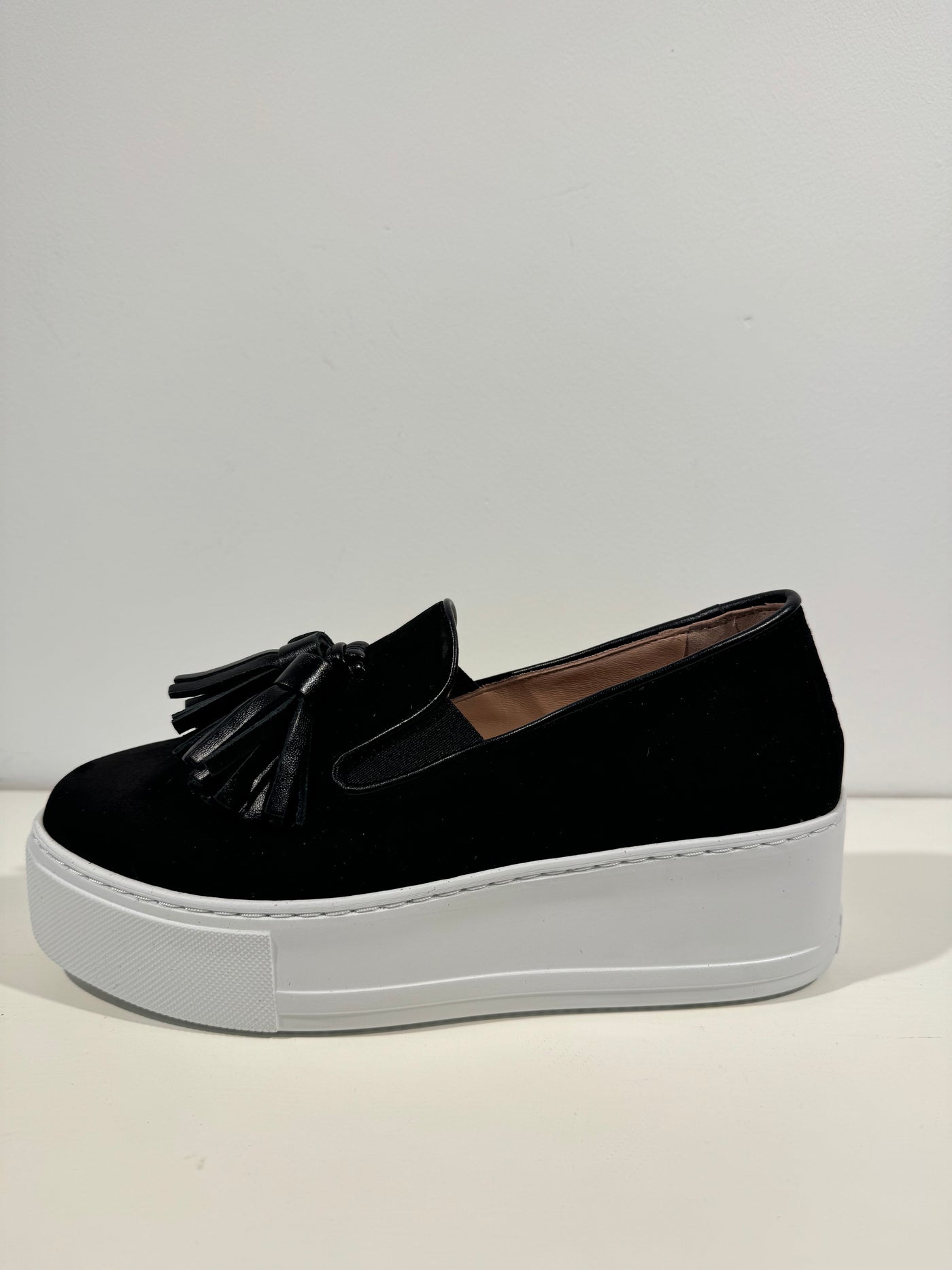 Black Suede Tassel Slip on Trainers