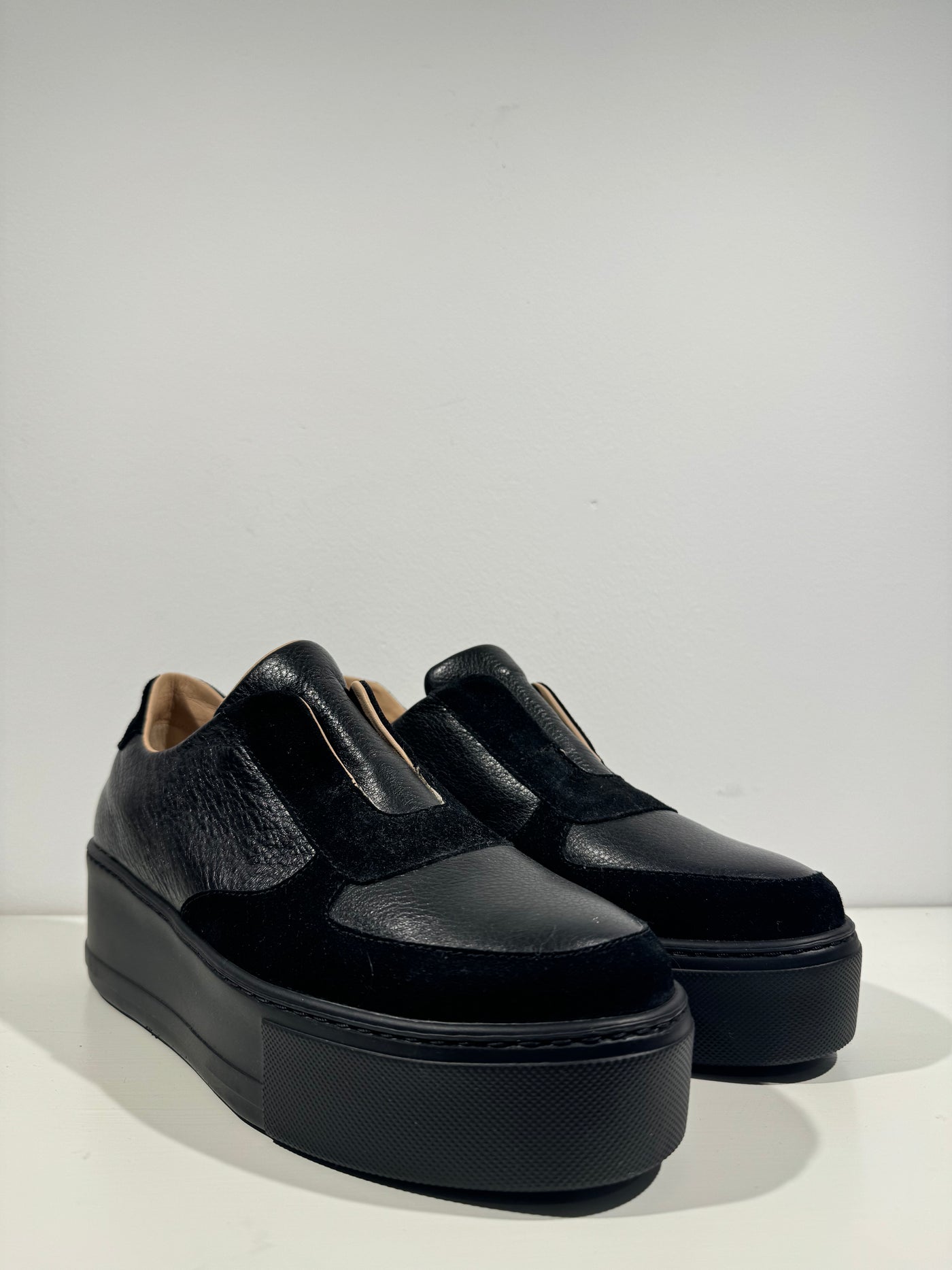 Black leather and suede platform trainers