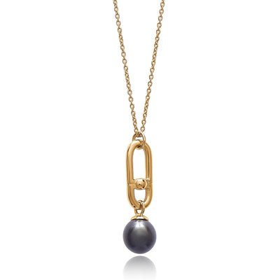 Stellar hardware black pearl necklace