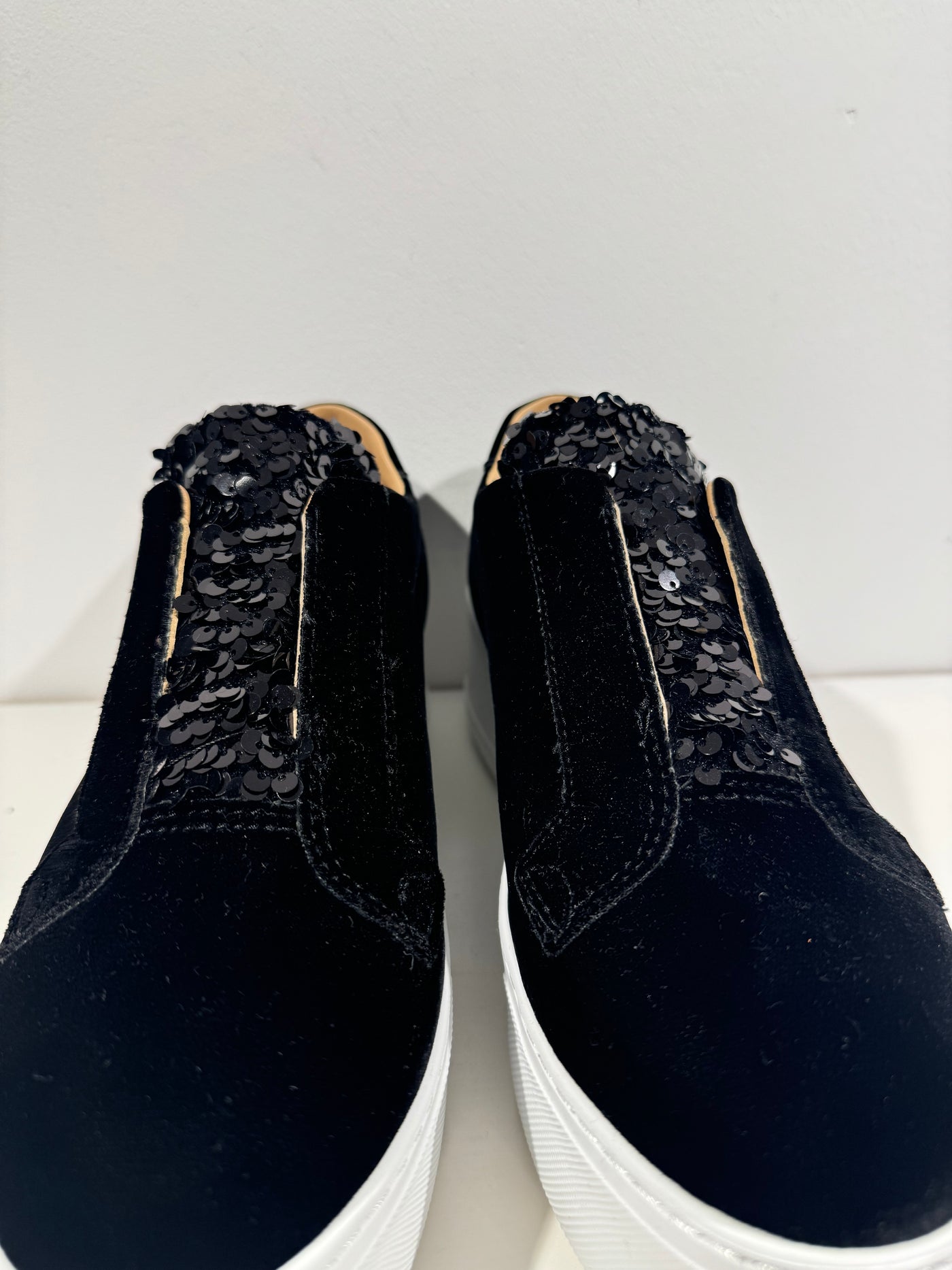 Velvet and sequin platform trainers