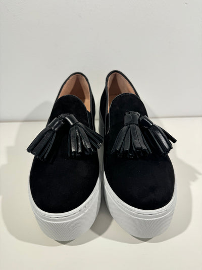 Black Suede Tassel Slip on Trainers