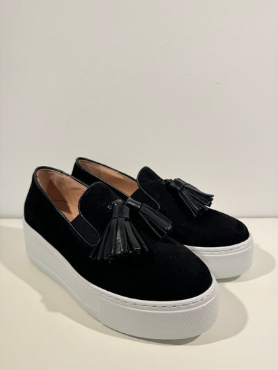 Black Suede Tassel Slip on Trainers