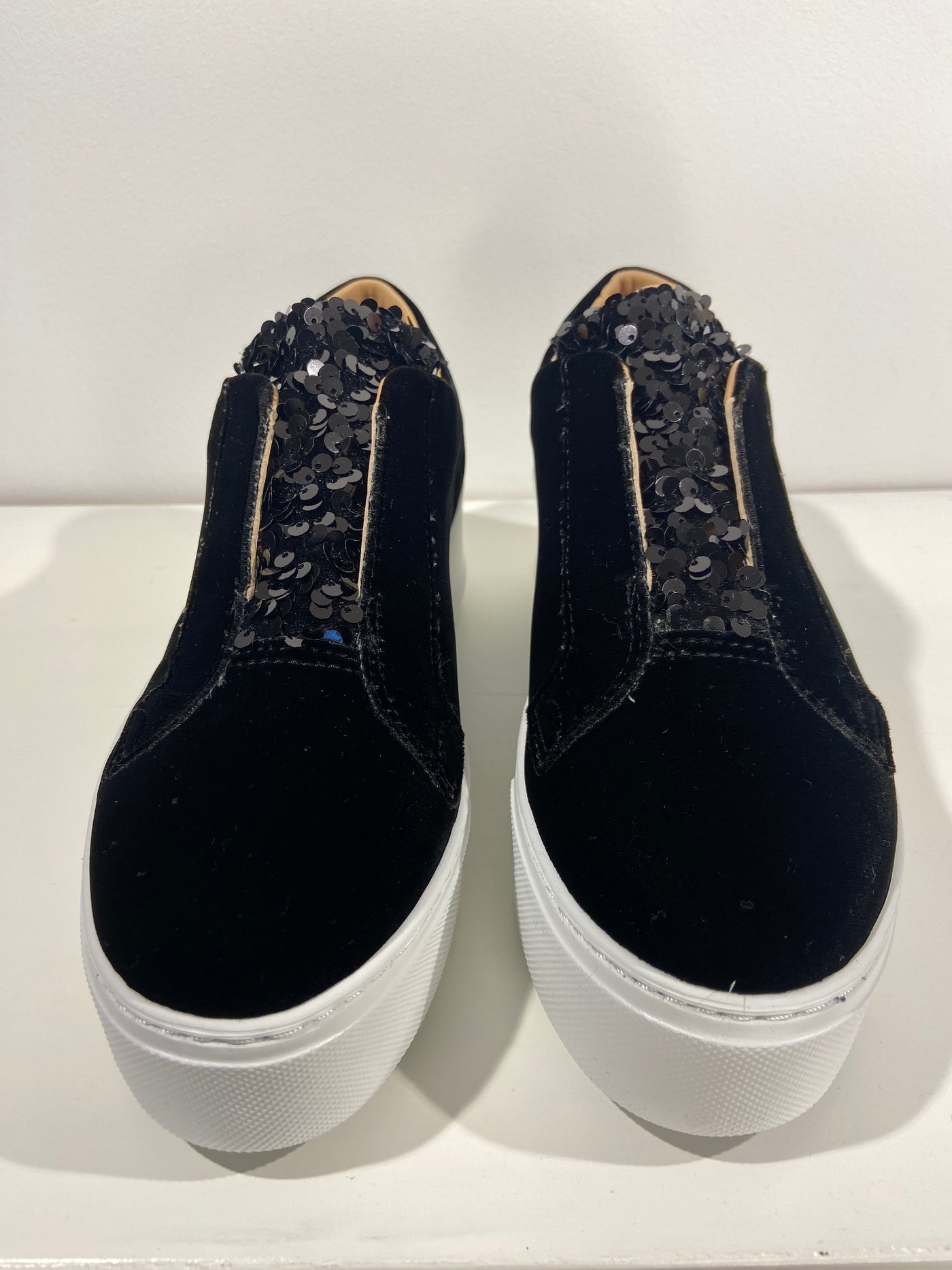 Velvet and sequin platform trainers