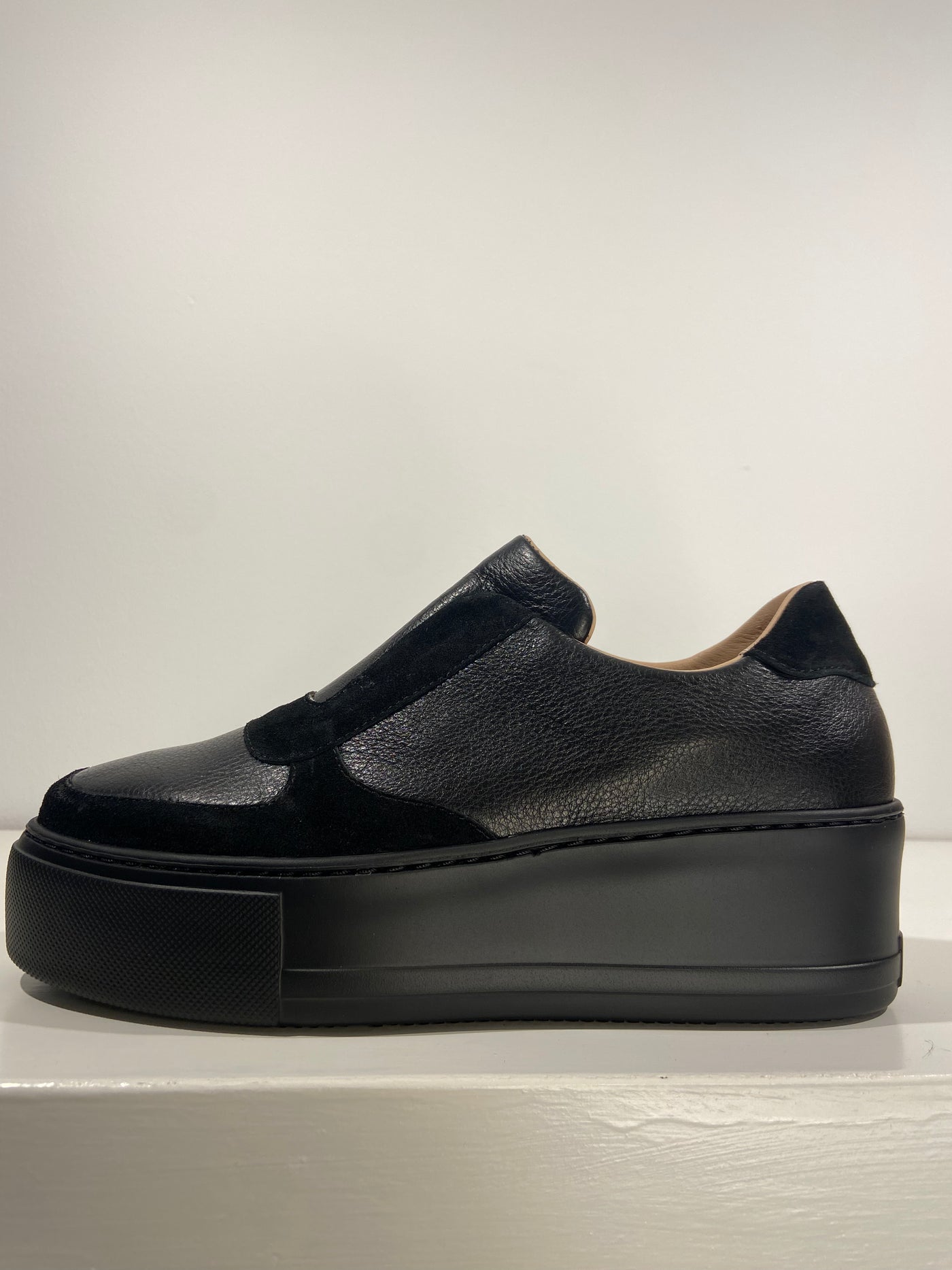 Black leather and suede platform trainers