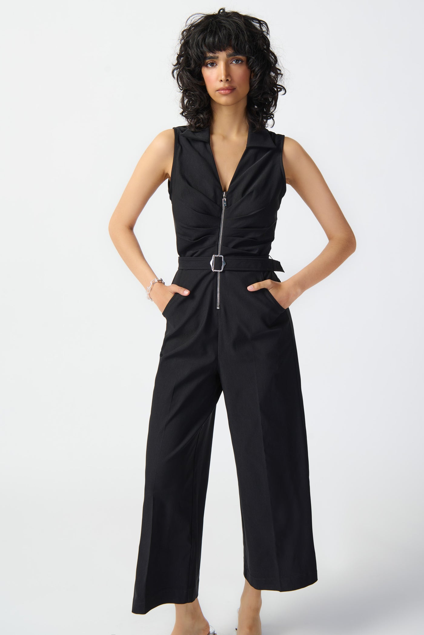 Sleeveless micro twill jumpsuit