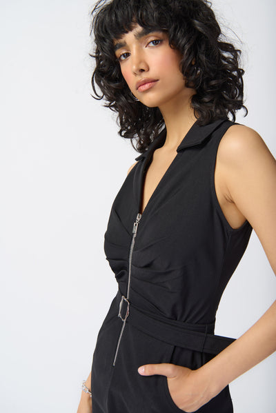 Sleeveless micro twill jumpsuit