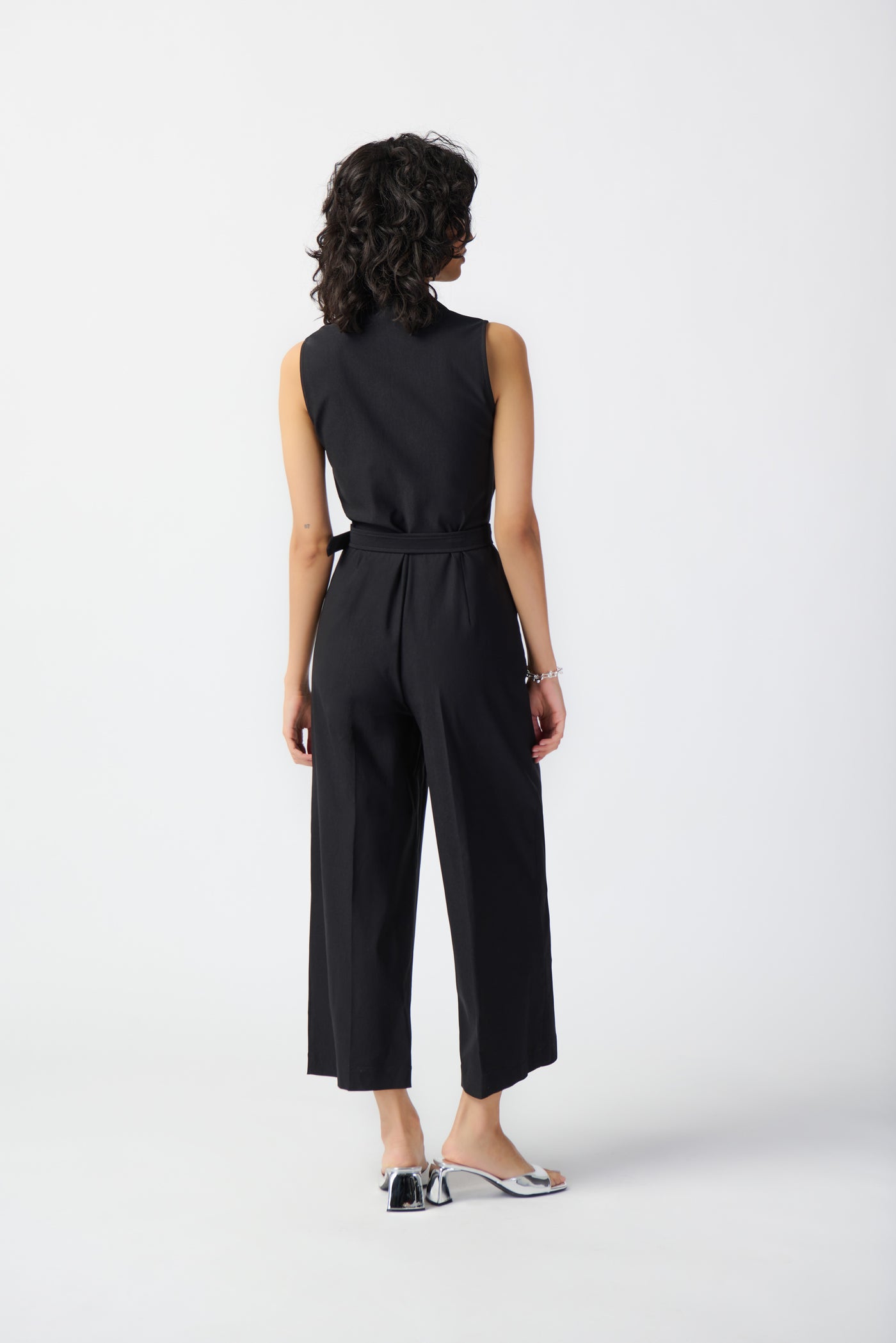 Sleeveless micro twill jumpsuit