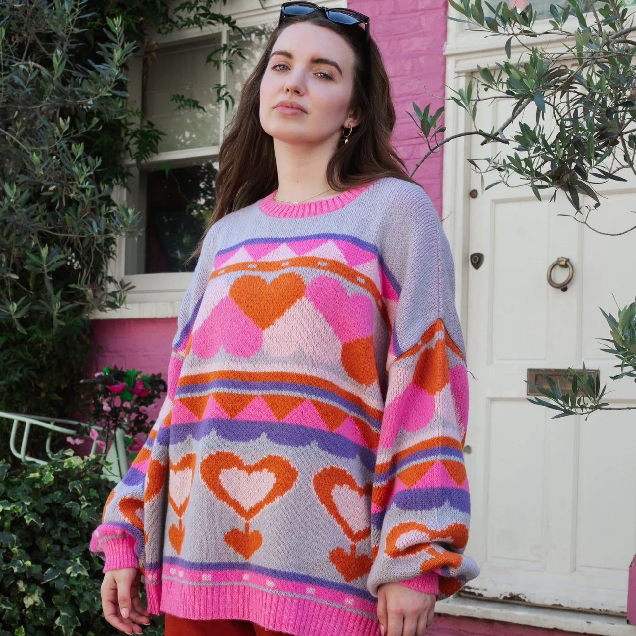 Poppy heart balloon sleeve jumper